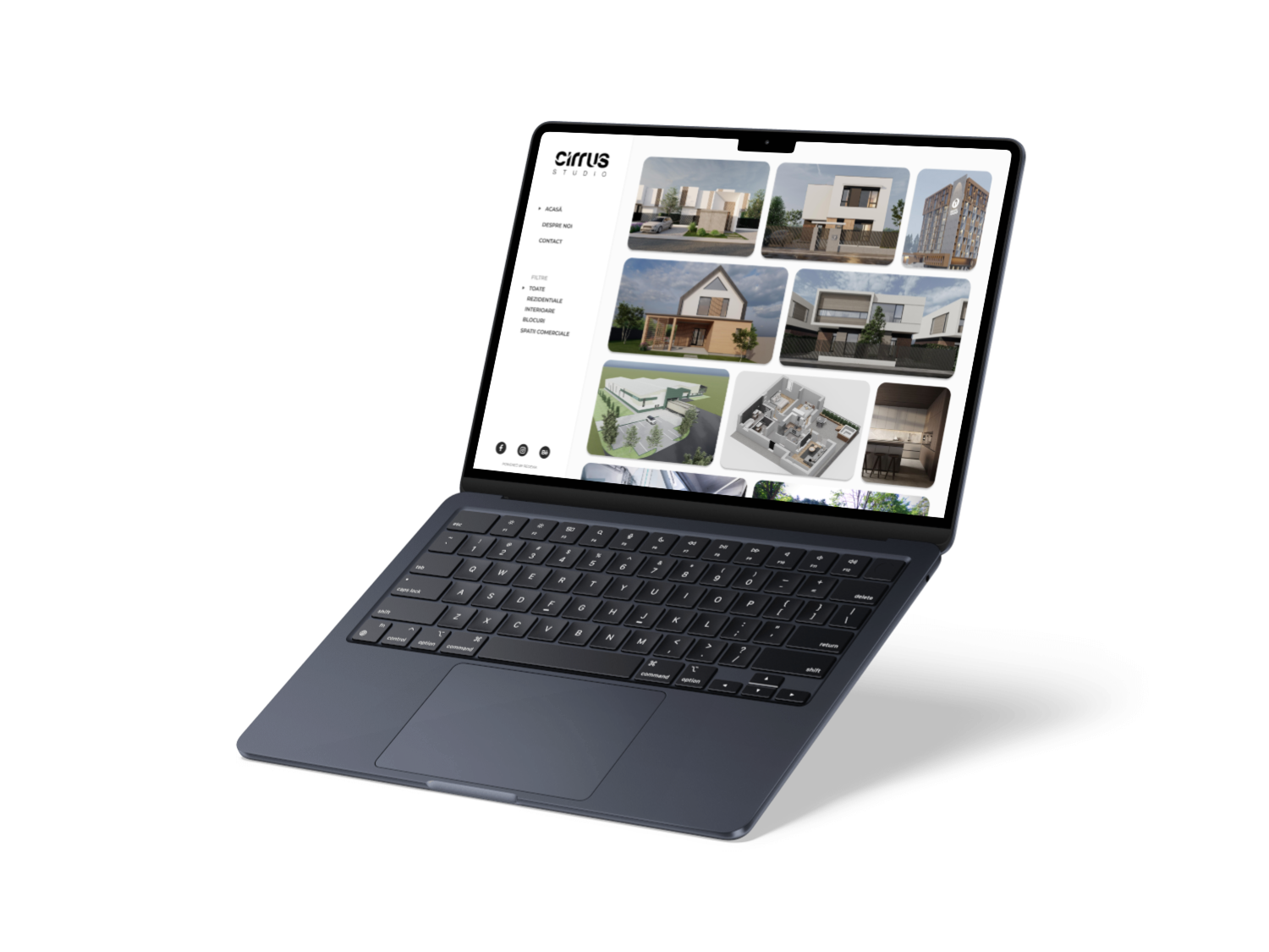 Macbook plutitor cu un site de prezentare